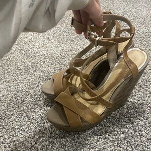 Gianni Bini Tan Strappy Wedge Sandals
